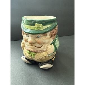 FITZ & FLOYD IRISH LEPRECHAUN ST PATRICK'S DAY TOBY MUG 1988 ORIG STICKER GREEN